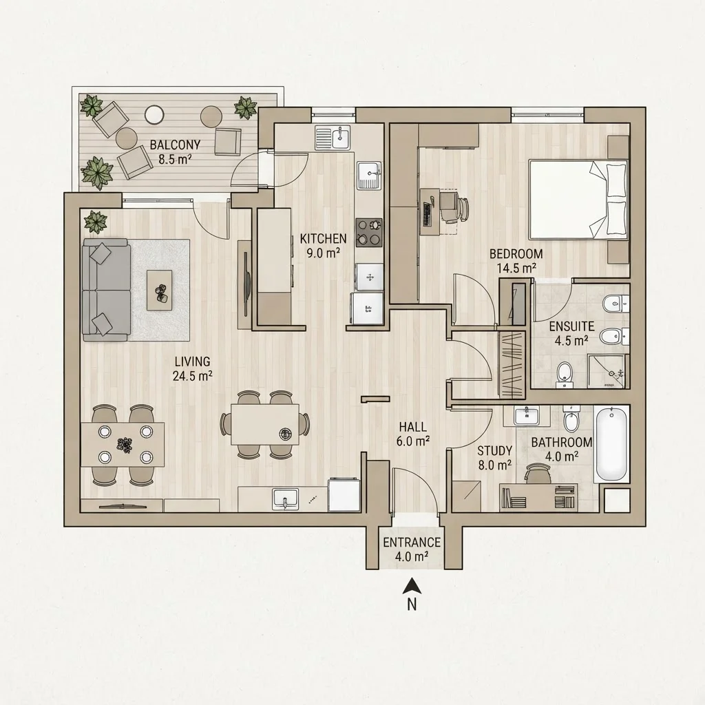 Motto Yaşam Konutları 2+1 Daire kat planı